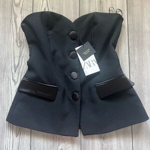 Zara Black Satin Strapless Blazer Top